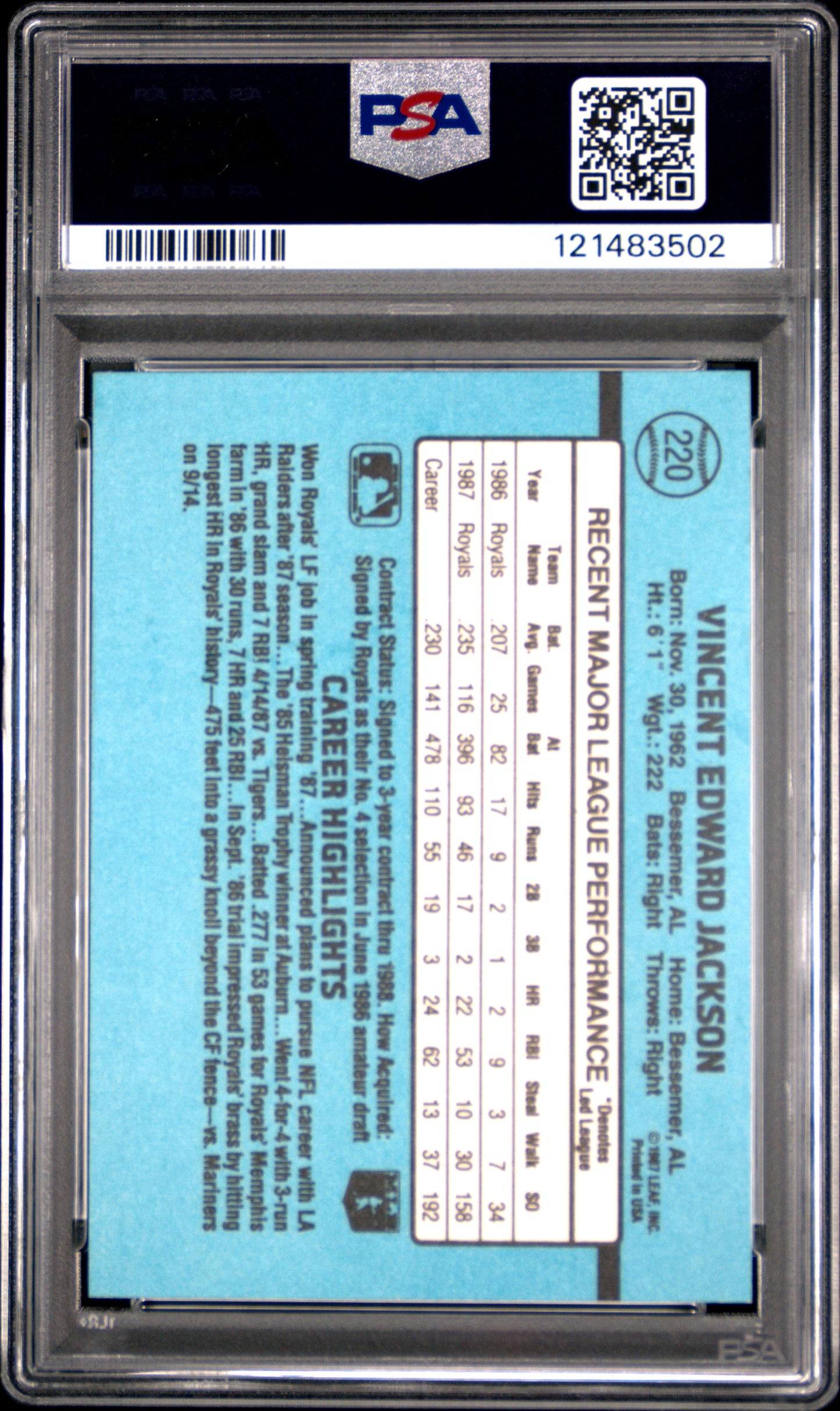 1988 Donruss Bo Jackson #220 ST PSA 9