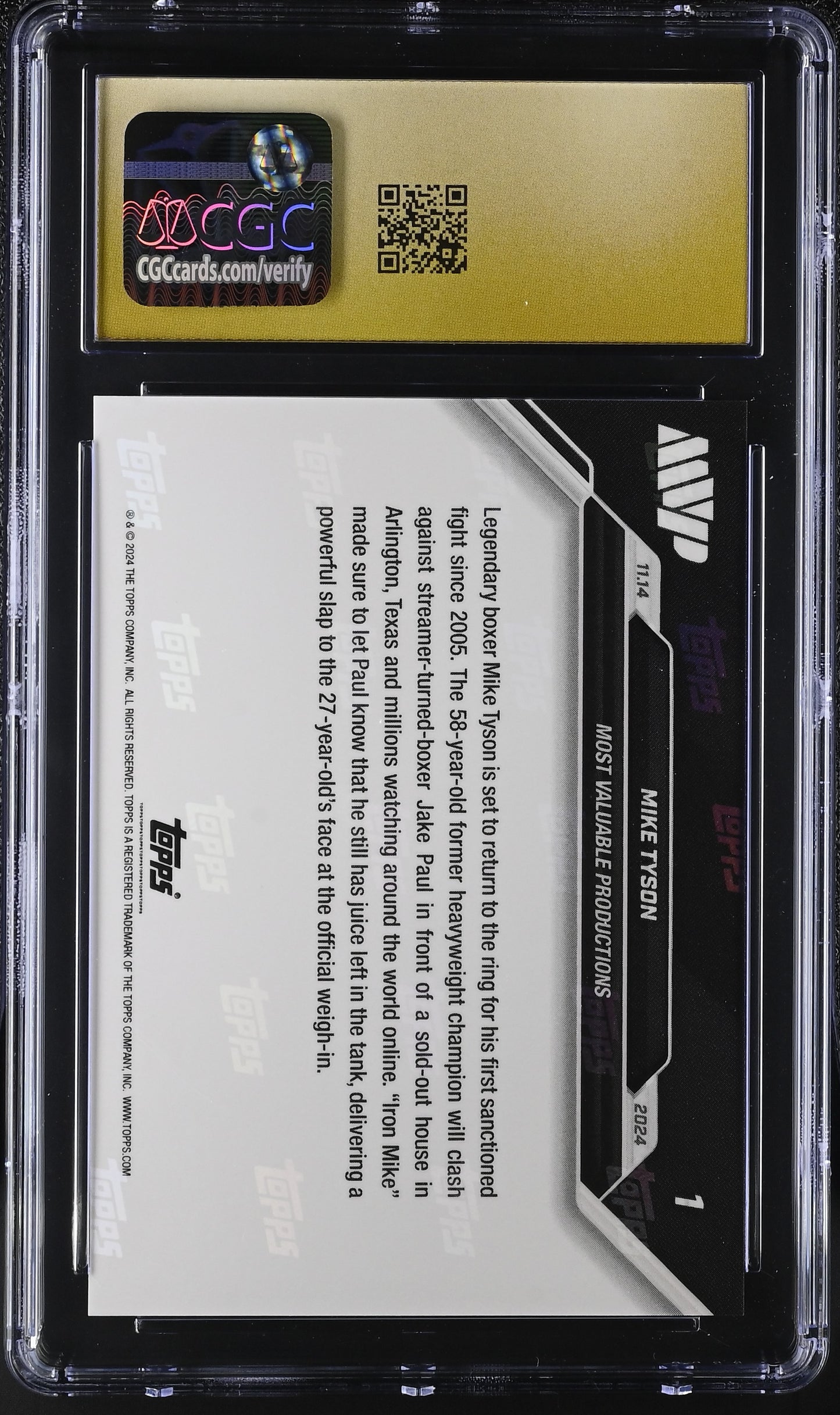 2024 Topps Now Boxing Mike Tyson #1 CGC Black Label Pristine 10