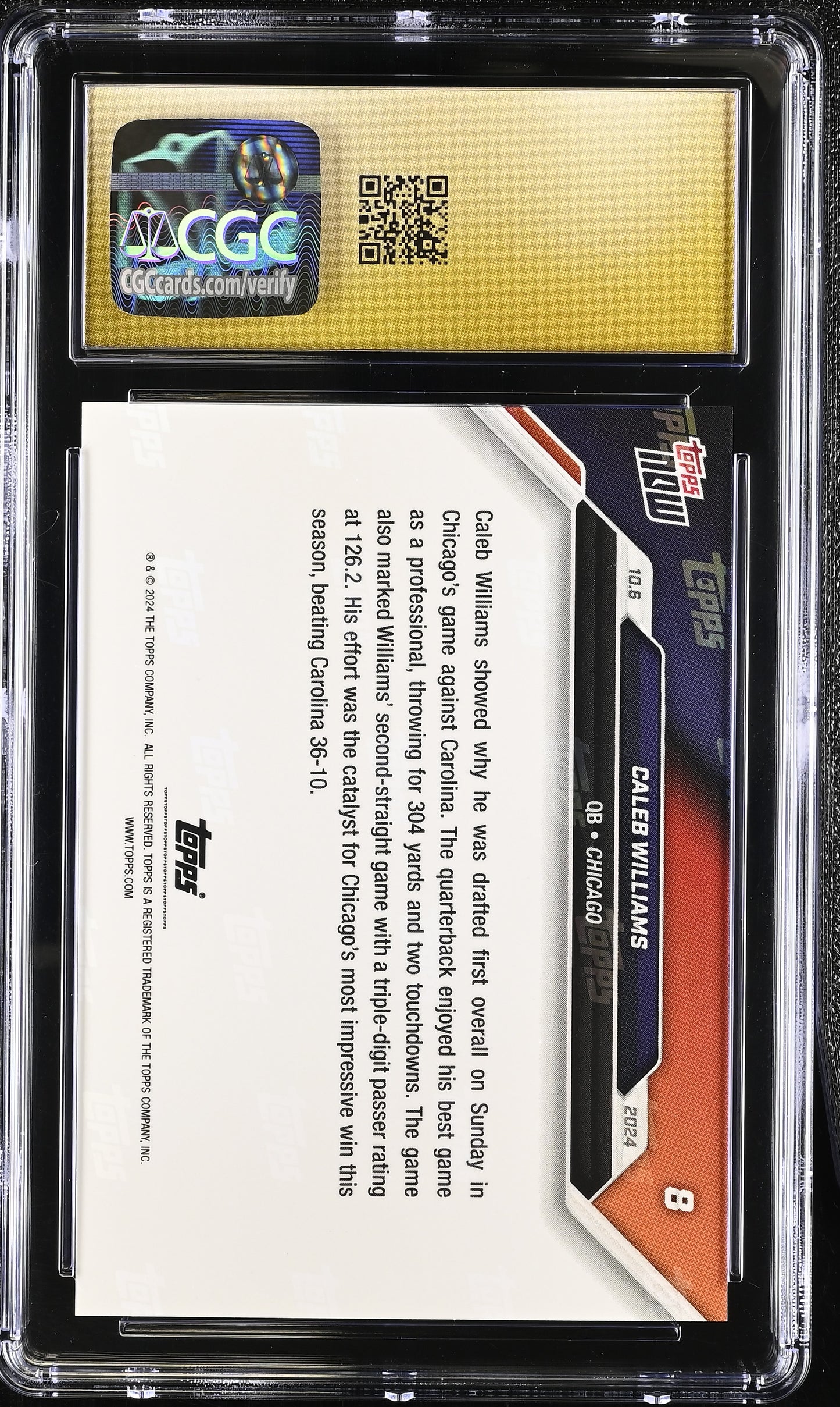 2024 Topps Now Caleb Williams #8 CGC 10 Pristine Black Label