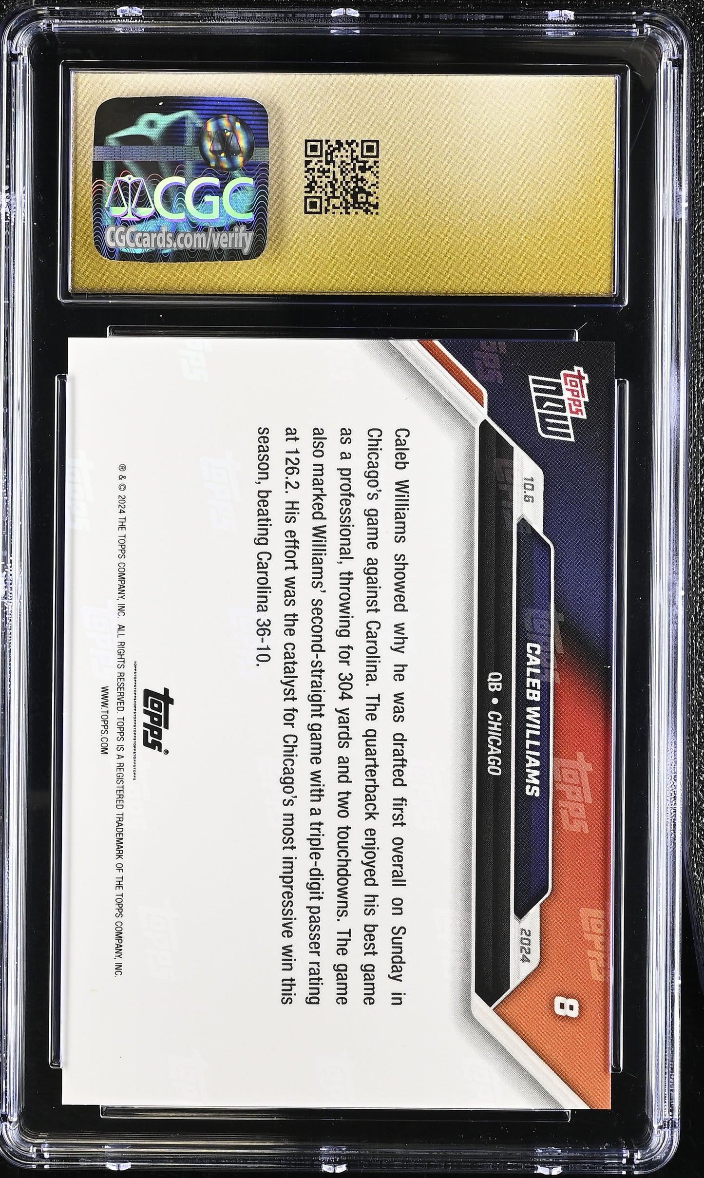 2024 Topps Now Caleb Williams #8 CGC 10 Pristine Black Label