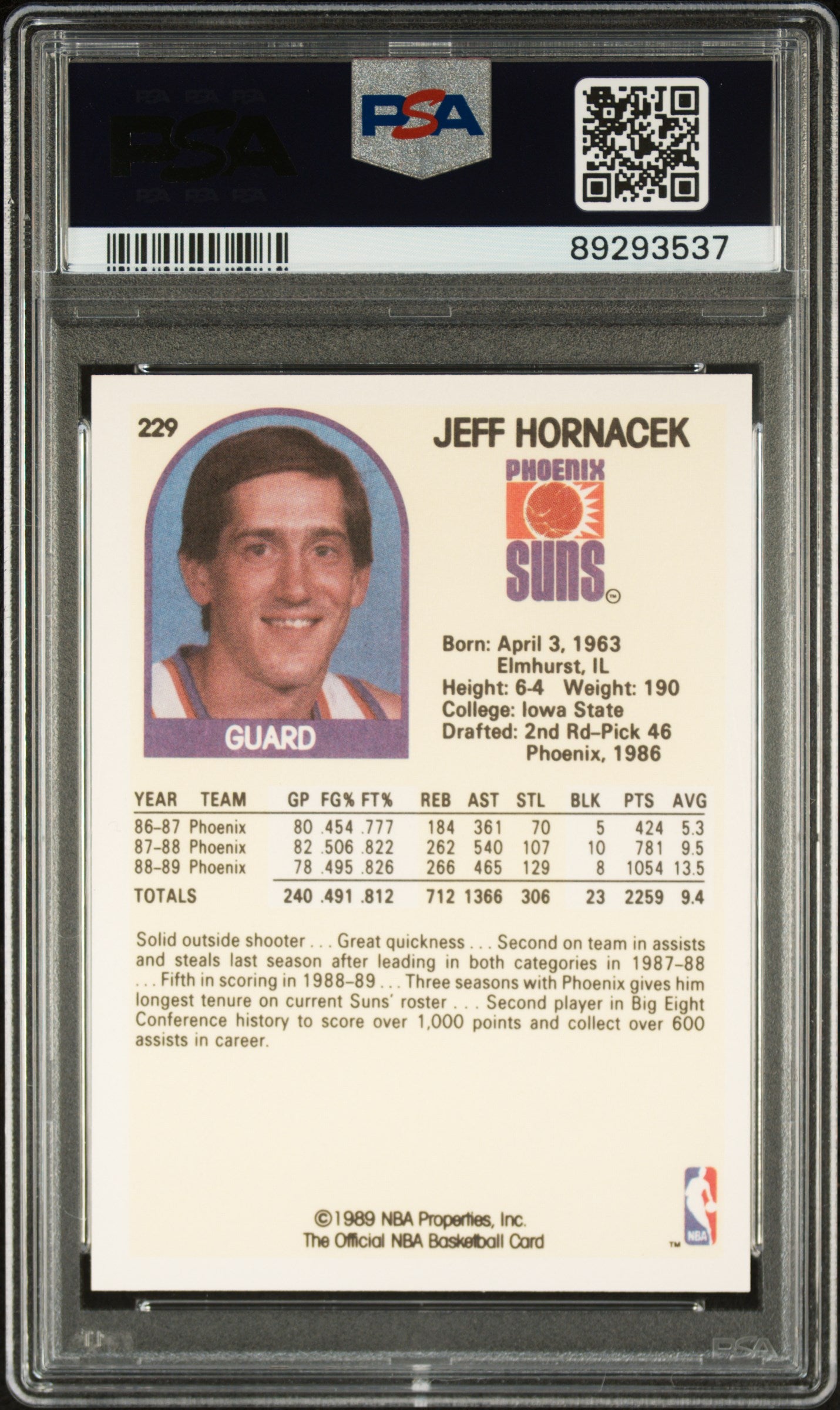 1989 Hoops Jeff Hornacek #229 PSA 9