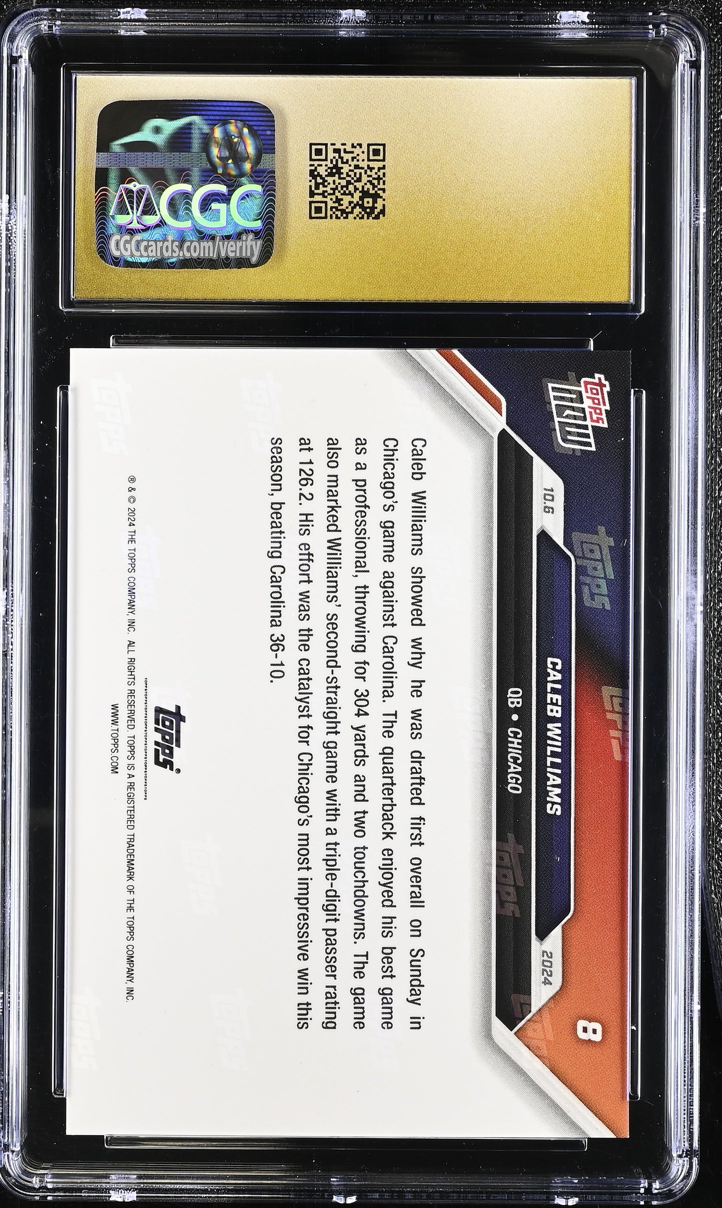 2024 Topps Now Caleb Williams #8 CGC 10 Pristine Black Label