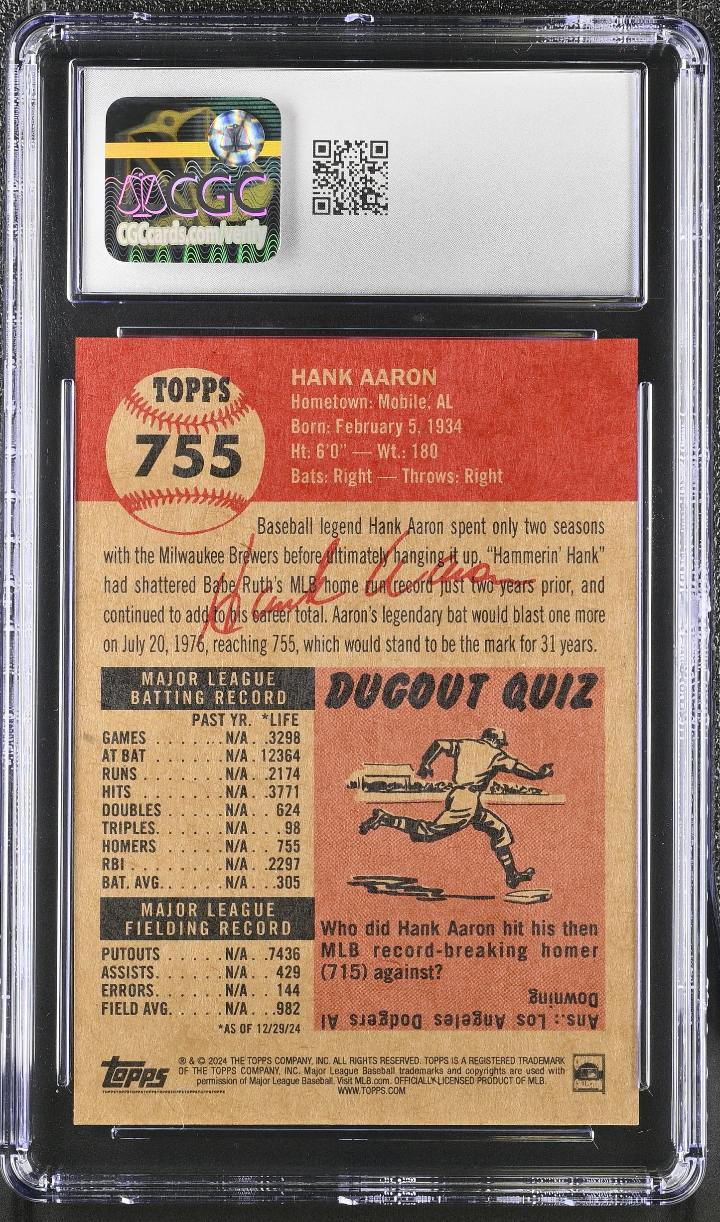 2024 Topps Living Set Hank Aaron #755 CGC 10