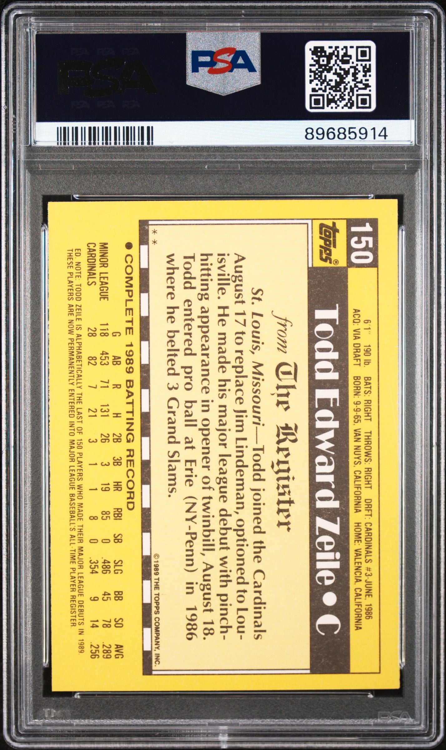 1990 Topps '89 M.L. Debut Todd Zeile #150 PSA 9