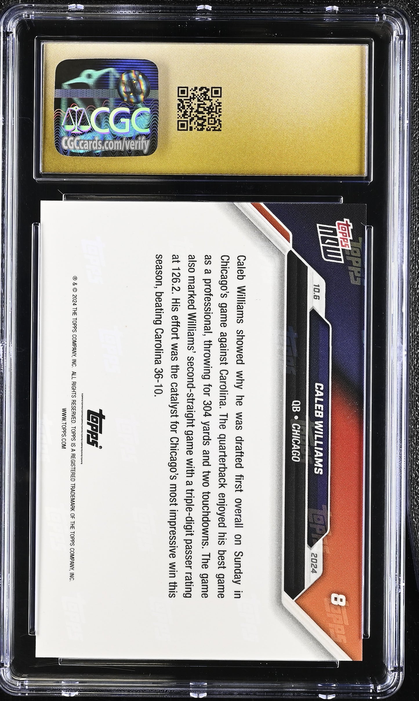 2024 Topps Now Caleb Williams #8 CGC 10 Pristine Black Label