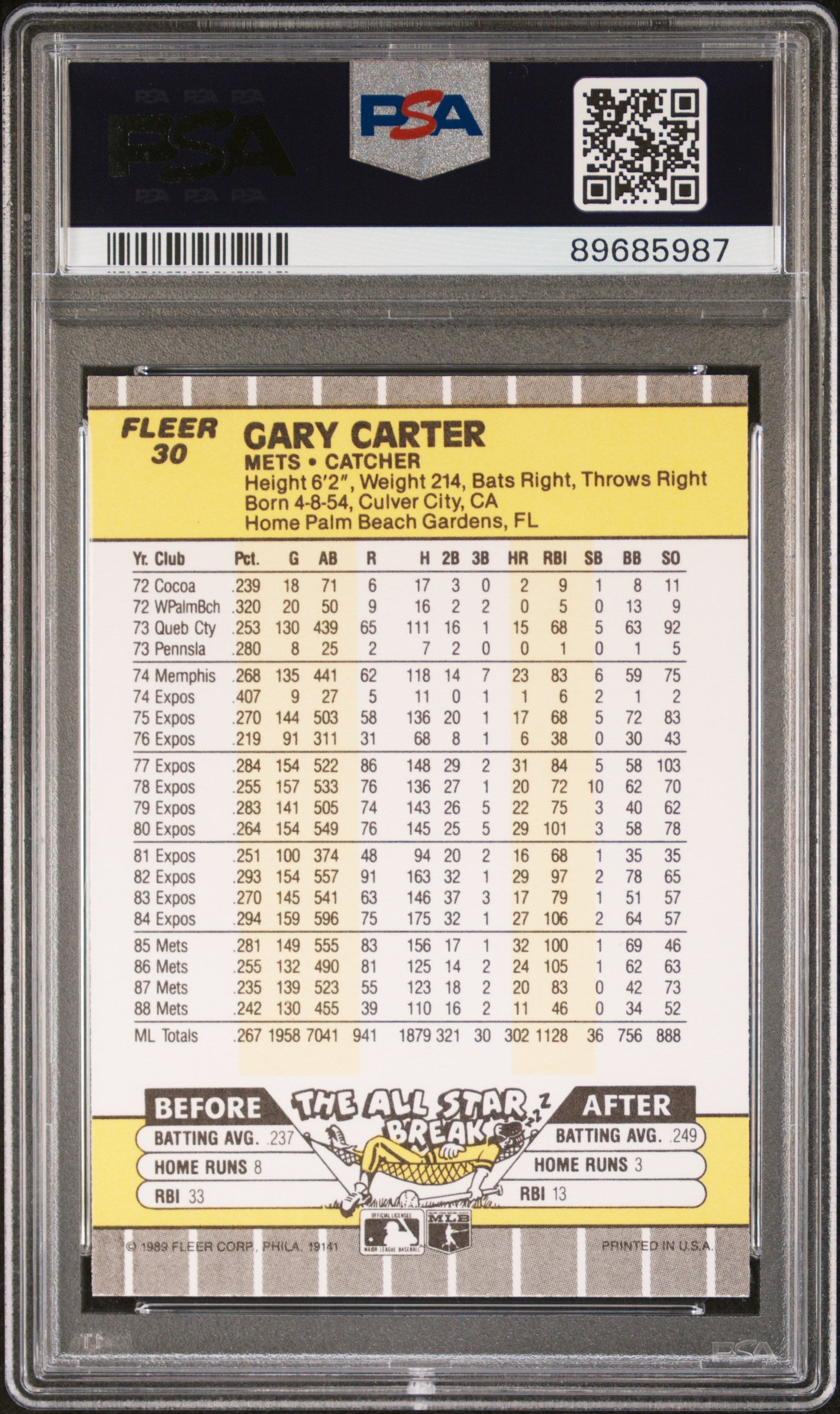 1989 Fleer Gary Carter #30 PSA 9