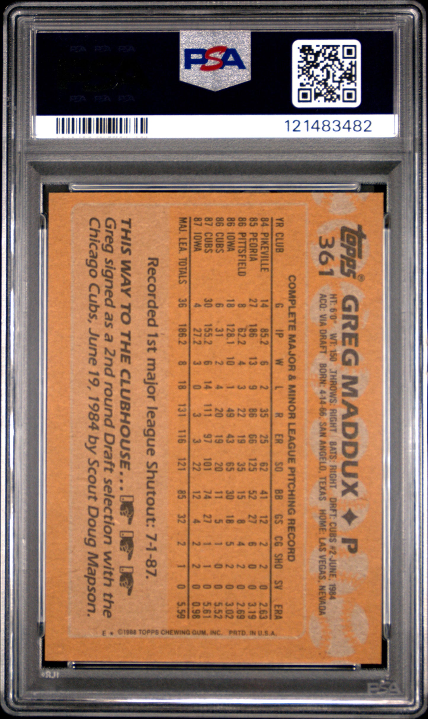 1988 Topps Greg Maddux #361 PSA 8