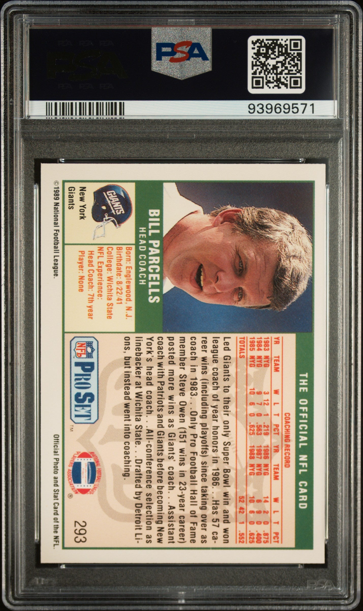 1989 Pro Set Bill Parcells #293 PSA 8