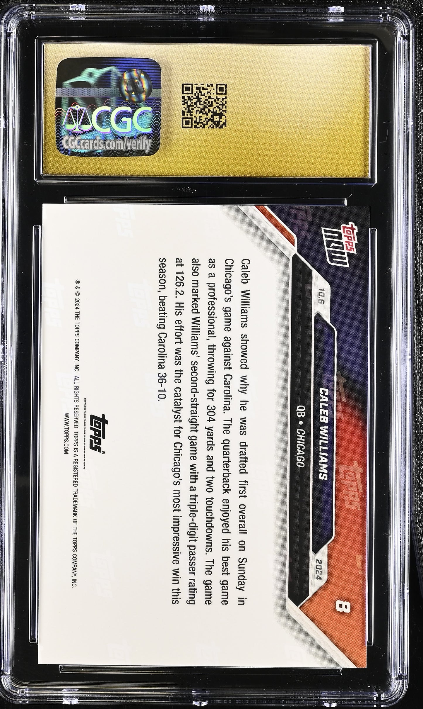 2024 Topps Now Caleb Williams #8 CGC 10 Pristine Black Label