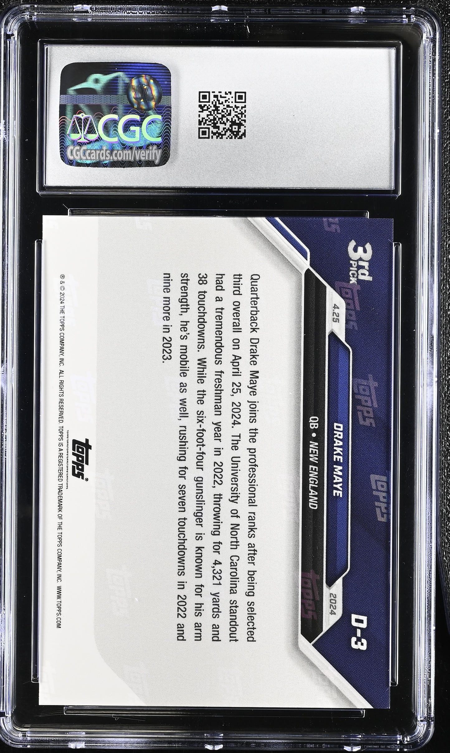 2024 Topps Now Drake Maye #D-3 Draft CGC 10