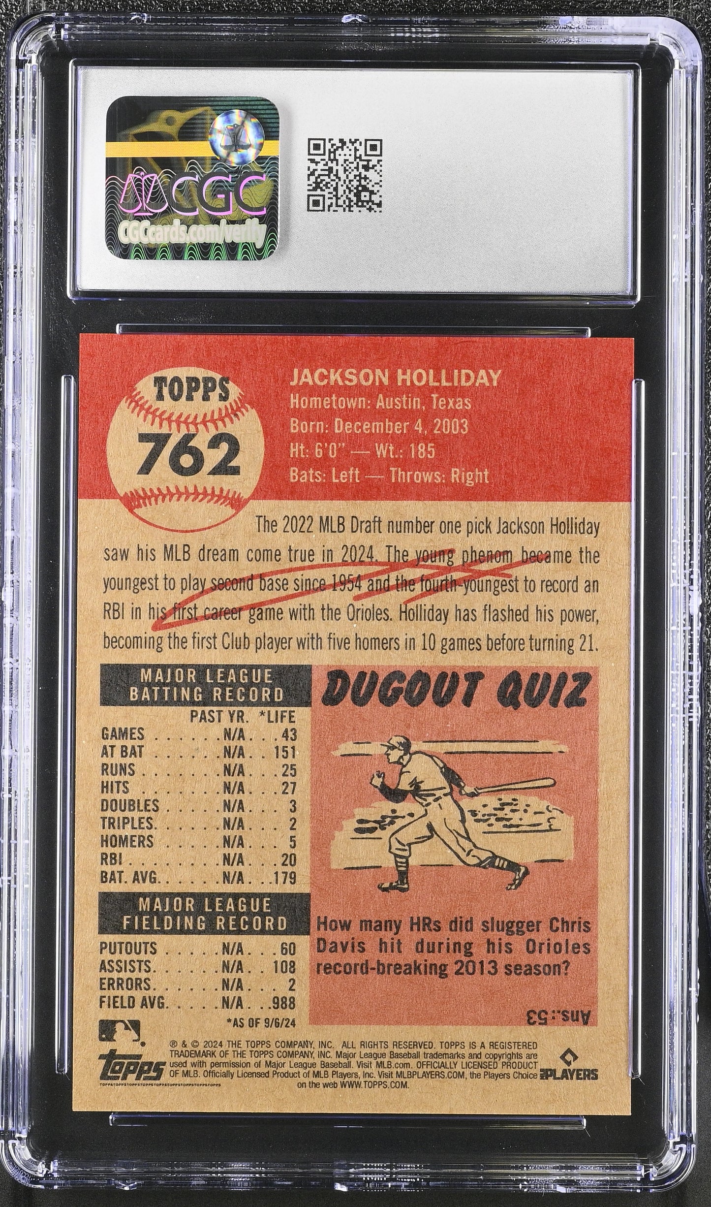 2024 Topps Living Set Jackson Holliday #762 CGC 10