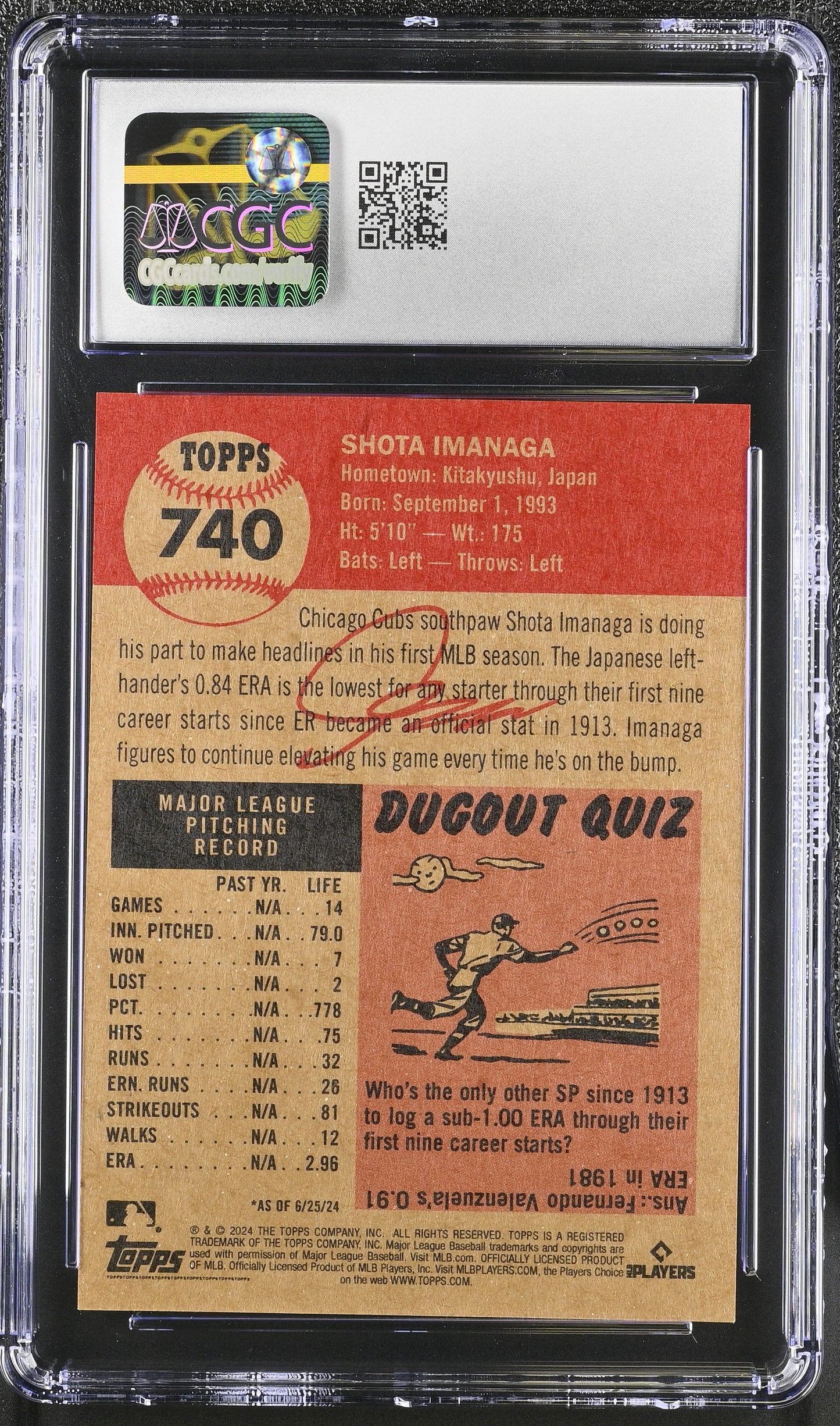 2024 Topps Living Set Shota Imanaga #740 CGC 9.5