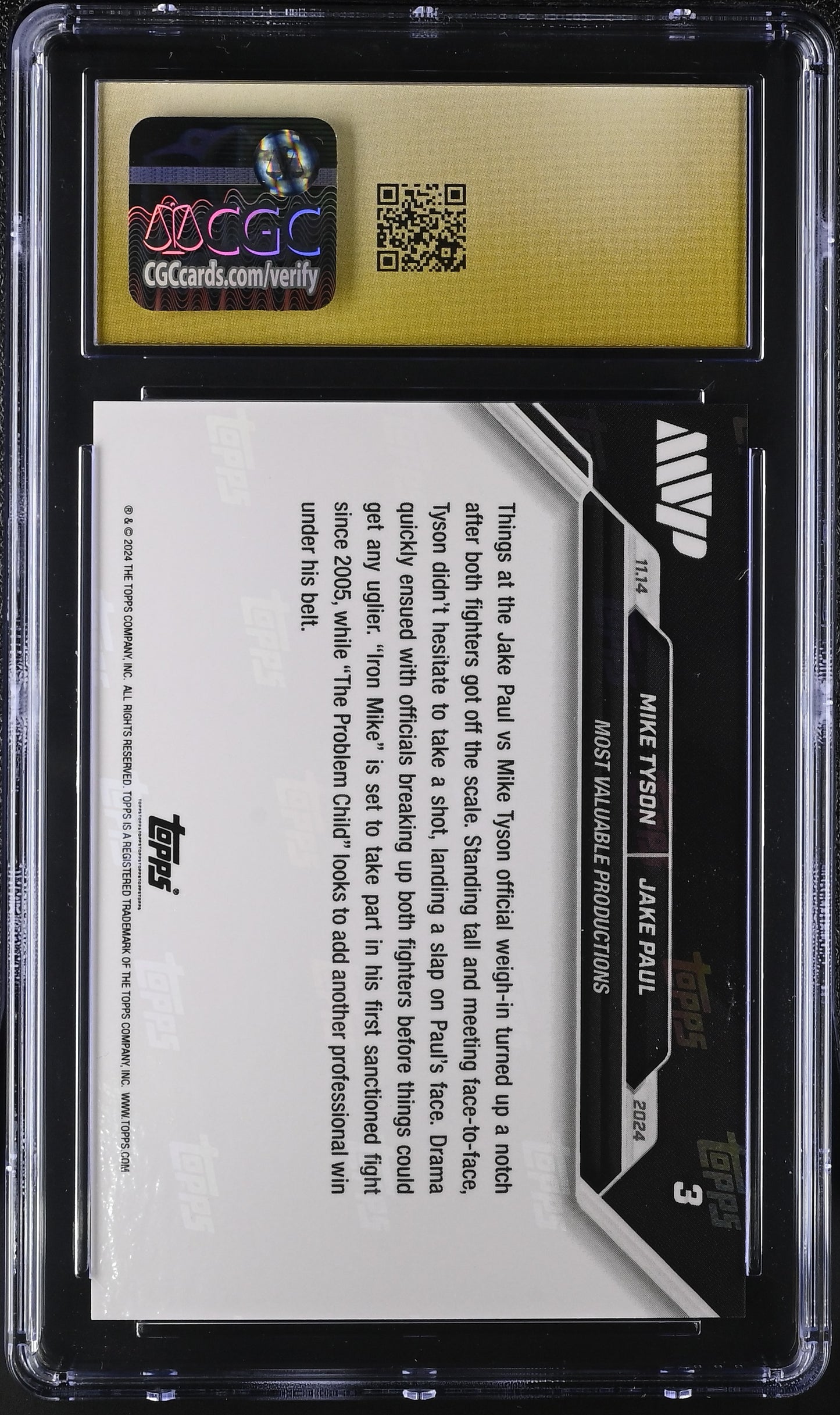 2024 Topps Now Boxing Mike Tyson/Jake Paul #3 CGC Black Label Pristine 10