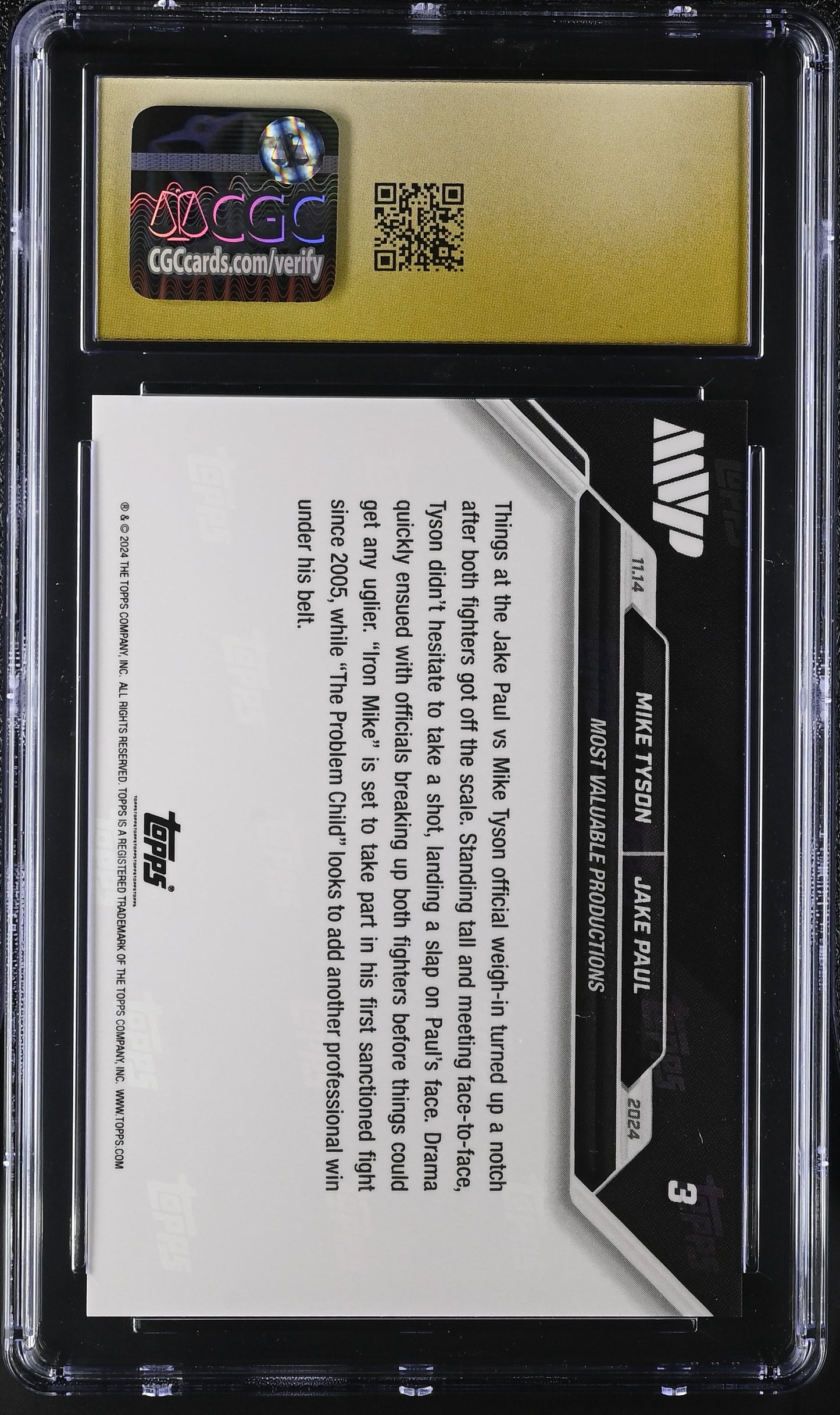 2024 Topps Now Boxing Mike Tyson/Jake Paul #3 CGC Black Label Pristine 10