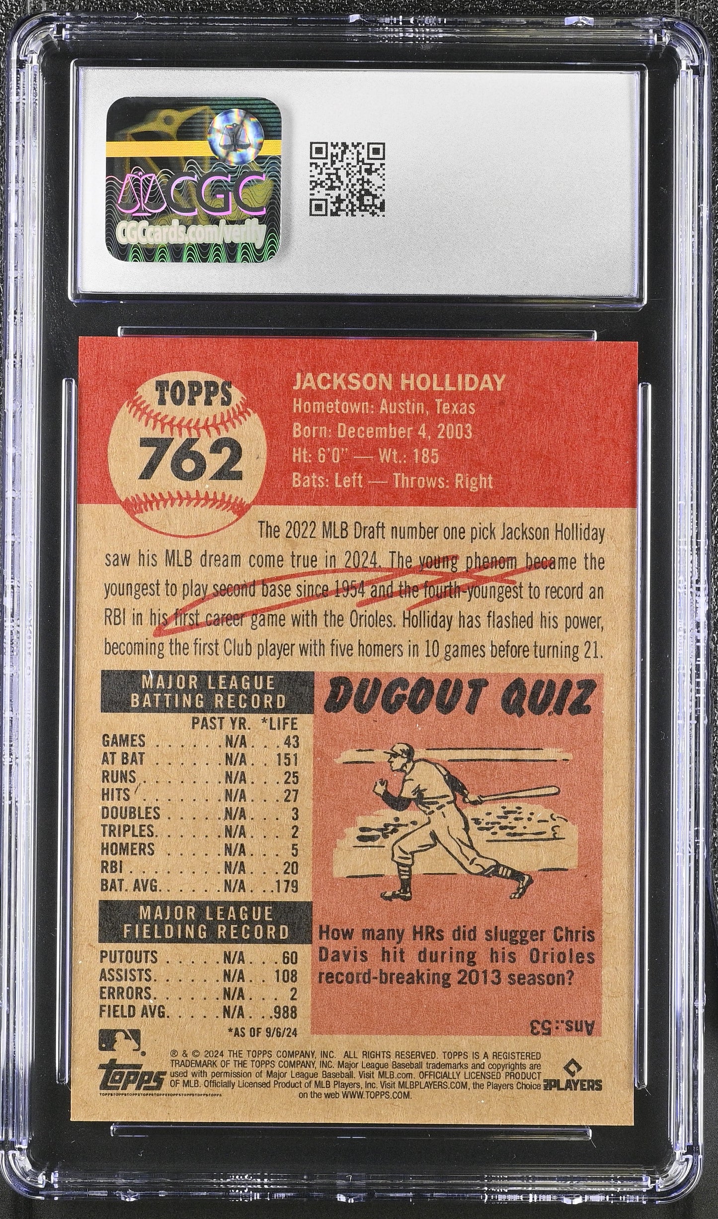 2024 Topps Living Set Jackson Holliday #762 CGC 9.5