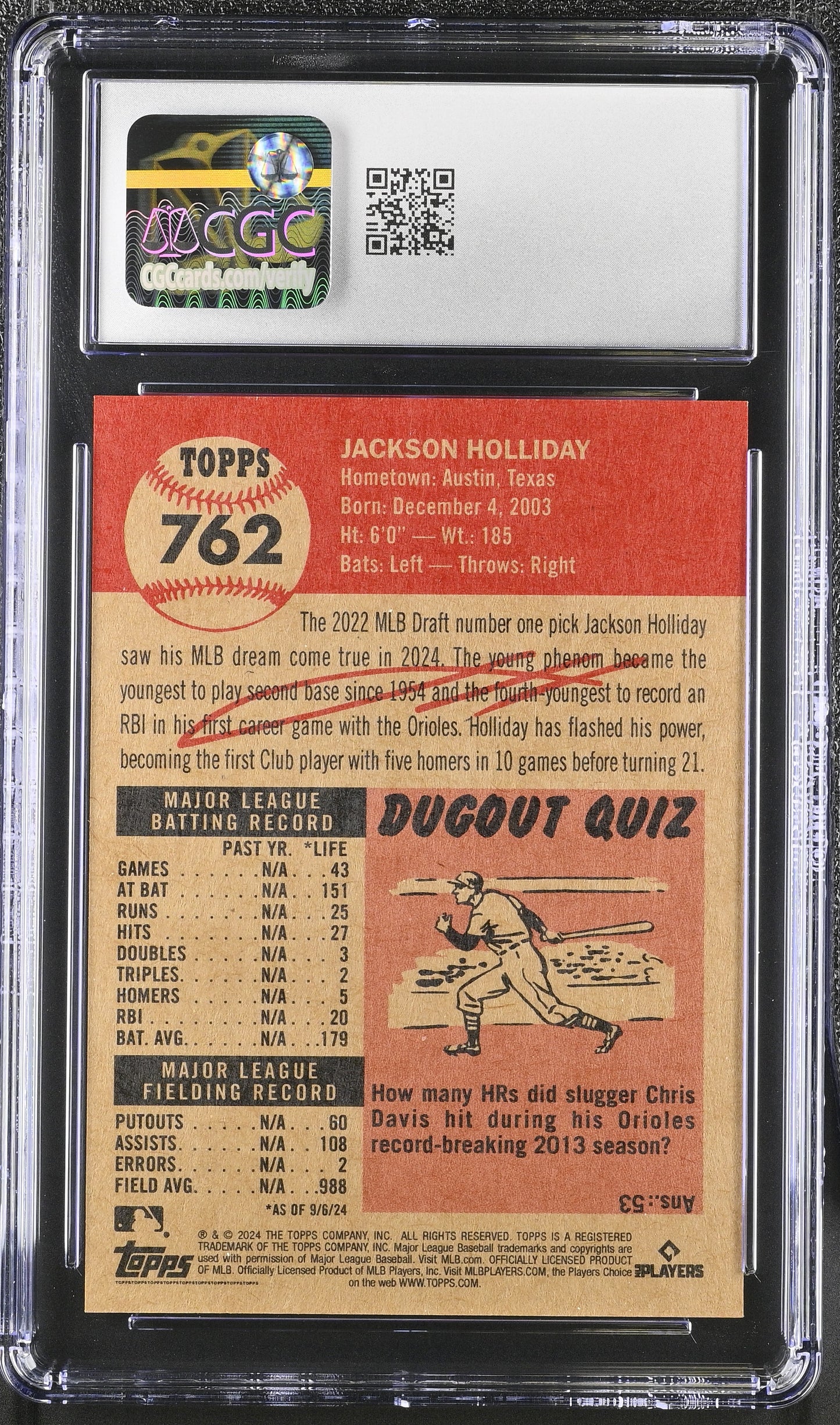 2024 Topps Living Set Jackson Holliday #762 CGC 9