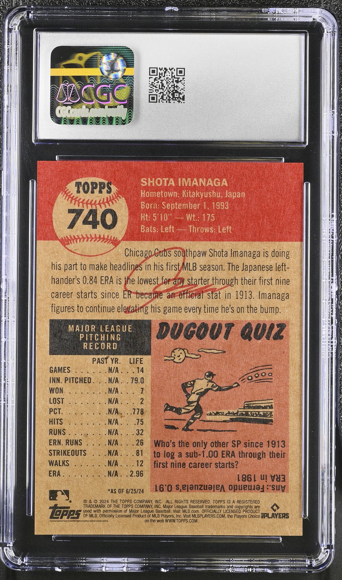 2024 Topps Living Set Shota Imanaga #740 CGC 9.5