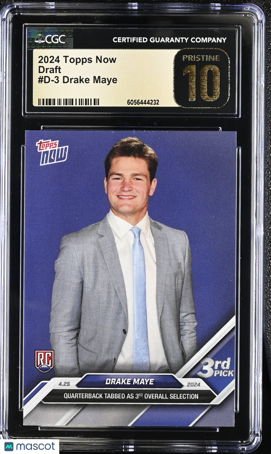 2024 Topps Now Drake Maye #D-3 Draft CGC 10 Pristine Black Label