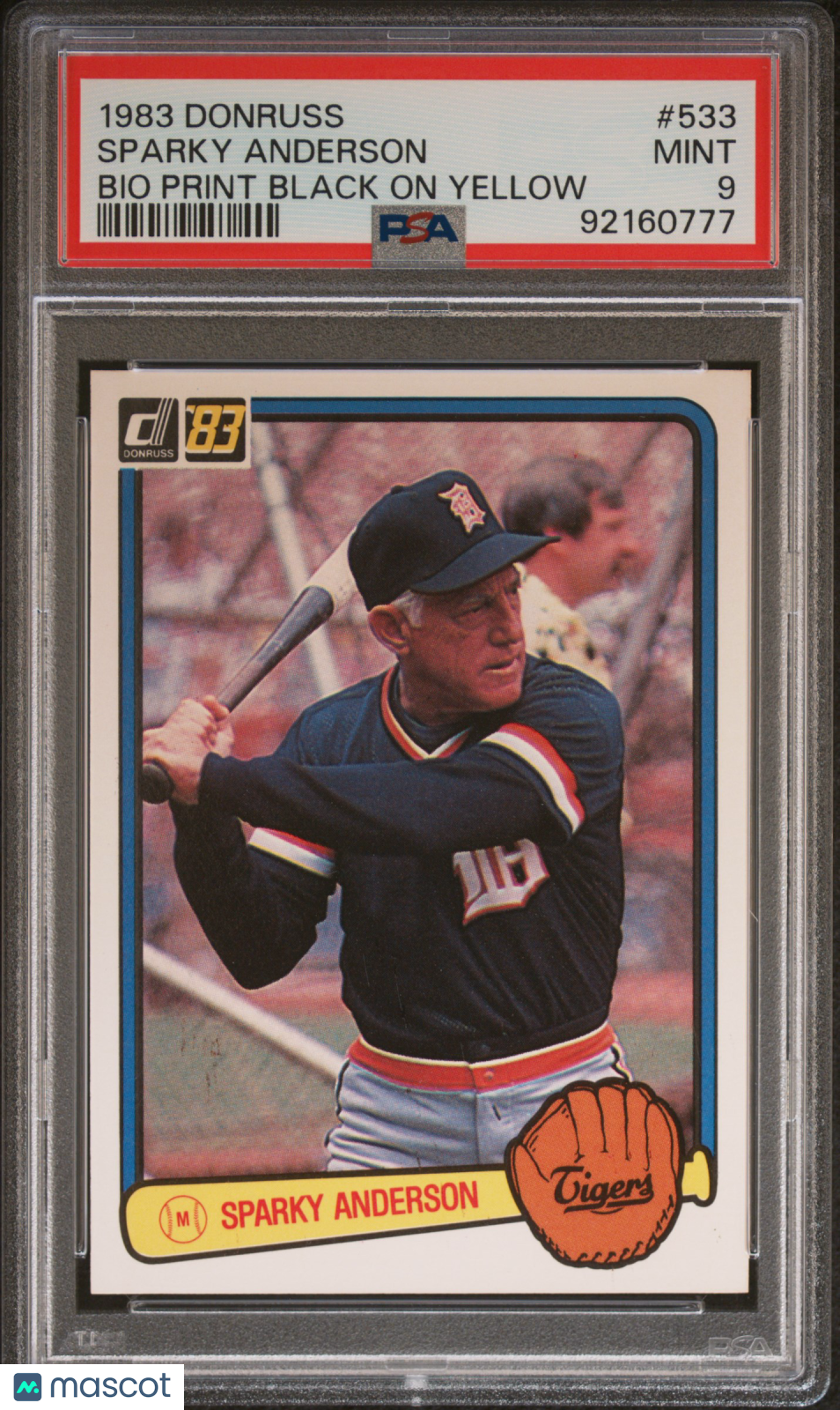 1983 Donruss Sparky Anderson #533 Bio Print Black Yellow PSA 9