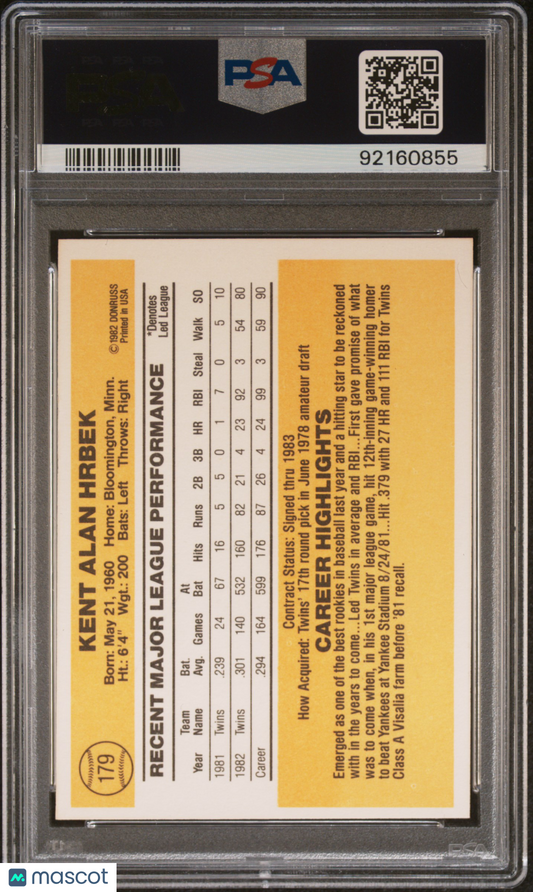 1983 Donruss Kent Hrbek #179 PSA 6
